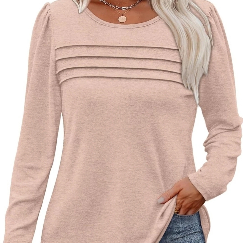 OFEEFAN Khaki Long Sleeve Pleated Blouse Shirt